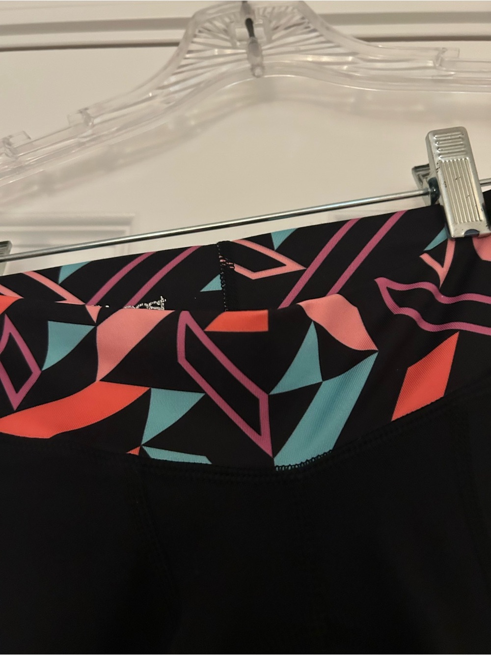 shebeest Black Bike Shorts with Coral, Teal & Pink Geometric Trim - Picture 3 of 6